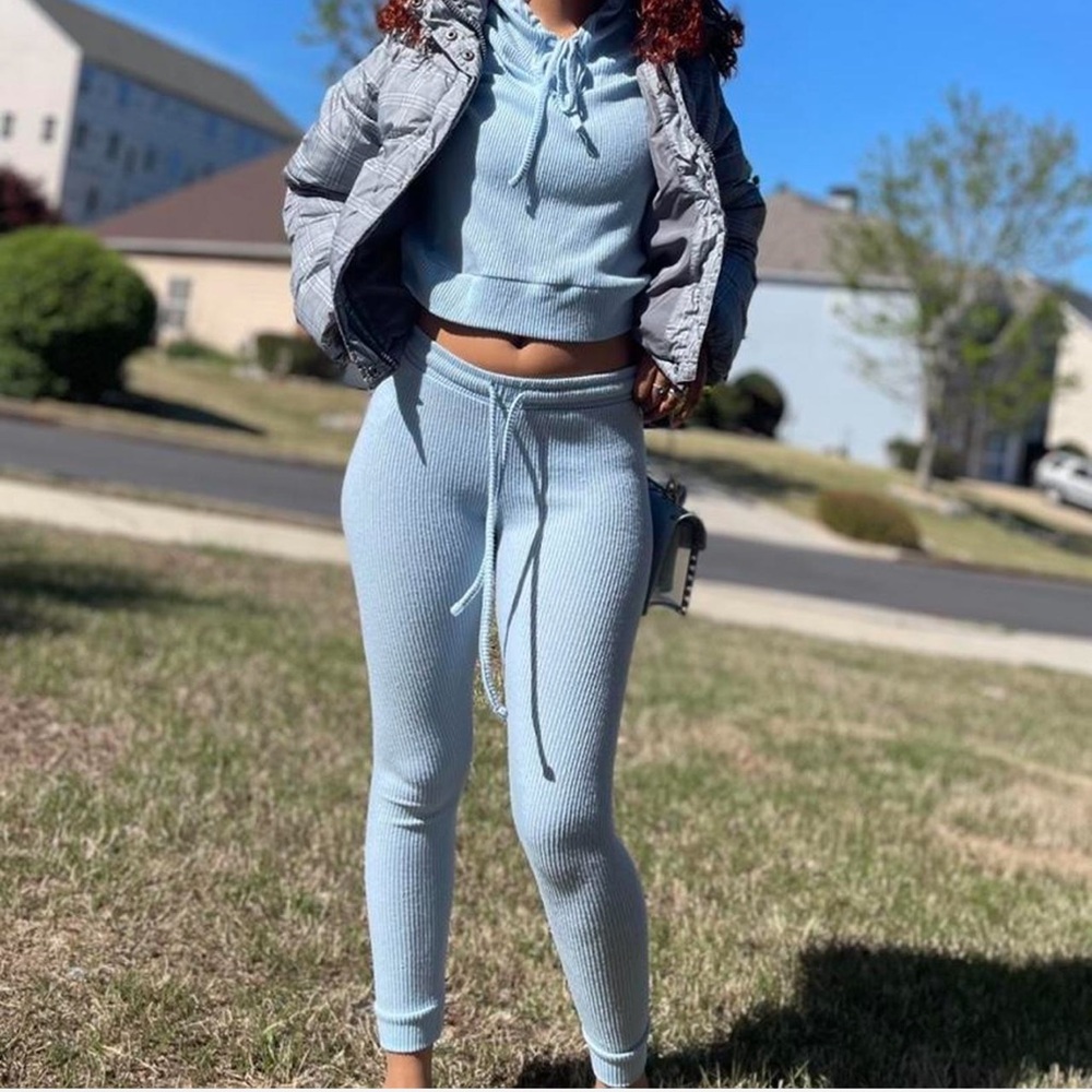 Rue21 Light Blue Knit Leggings and Hoodie Set